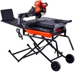 Wet Tile Saw, 15-Amps 10 in. 65Mn Corded Wet Tile Saw, 4500 RPM, Tile Cutter Wet Saw with Water Reservoir and Casters
