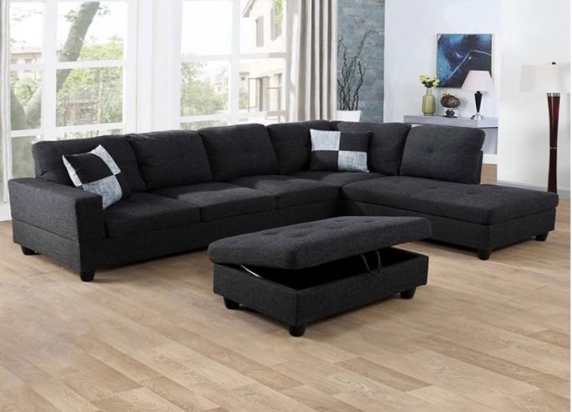 Charcoal Gray Sectional Sofa Right Facing Chaise Storagew Ottoman pick up can deliver