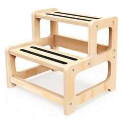 Brand New Toddler Step Stool, 2-Step Wooden Stool for Kids with Handles - Non-Slip Potty Training Seat 