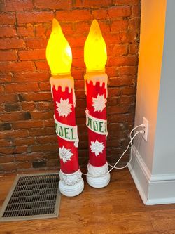 Pair Vintage Lighted "NOEL" Christmas Blow Mold Candles Empire