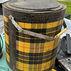 Vintage Poloron Products Yellow Tartan Toter MCM Ice Chest Cooler Hot & Cold USA