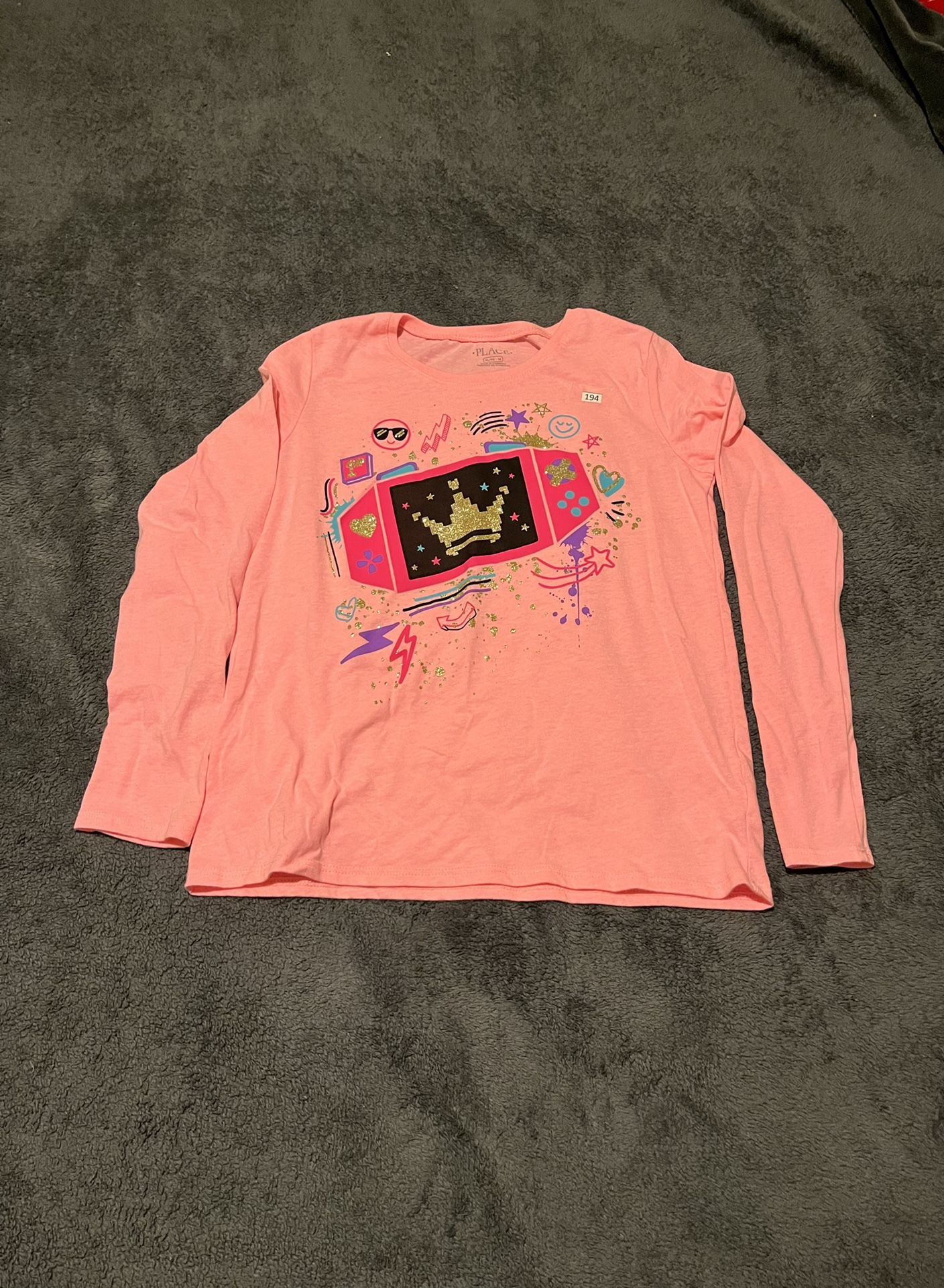 Girl’s The Children’s Place Long Sleeve Pink Tee Shirt With Video Game and Glitter Size XL 14. 