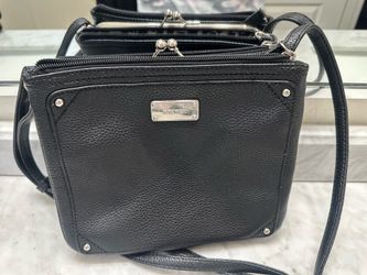 Nine West Black Faux Pebbled Leather Crossbody Bag With Animal Print Lining