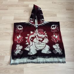 Super Mario Hooded Poncho Kids OS Wool Blend Open Side Bowser