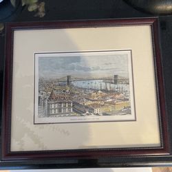 Antique John Arms Art Of Brooklyn Bridge, NY 