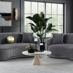 Brookside 2-piece Velvet Upholstered Sofa Set Dark Grey