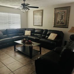 Bassett Living Room Sectional Leather Recliners