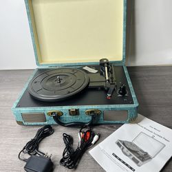 Record Player Vintage 3-Speed Bluetooth Vinyl Turntable with Stereo Speaker