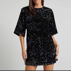 Women's Sparkly Sequin Shirt Mini Dress, Sequin Shirt Dress for Women, Sparkly White Sequin Dress