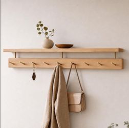 Wood Wall Shelf with Coat Hooks