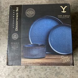 Yellow Stone 12 Piece Stoneware Set Dishwasher- Microwave- Freezer Safe 