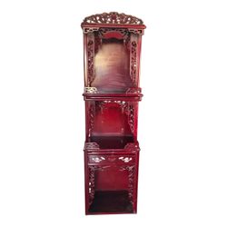 Chinese-Style Red Lacquer Display Etagere Shelf w/ Mother of Pearl 83.5” Tall