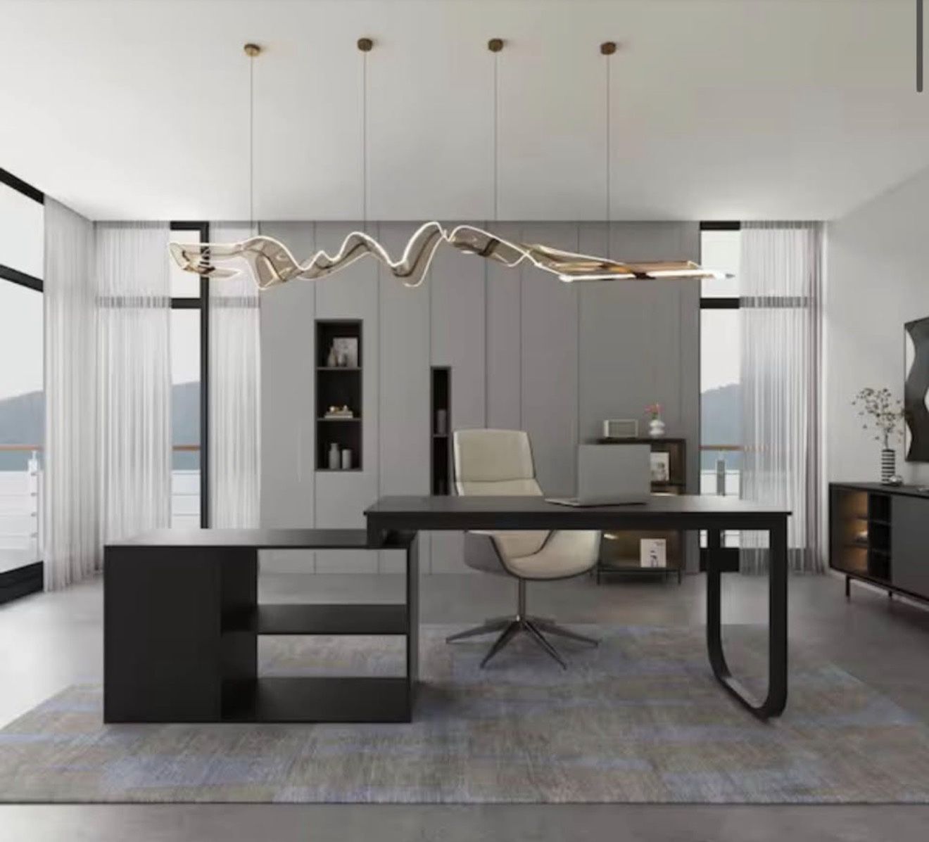 Black Extendable Office Desk with Drawers