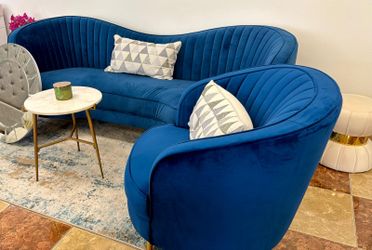 Blue Velvet Sofa and Accent Chair Set super sale 💙