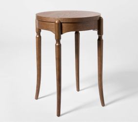 Cabriole Leg Round Side Table Dark Walnut Brown - Fully Assembled