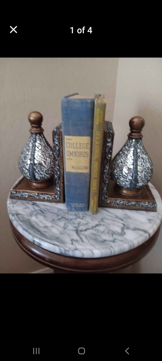 $9 Mirror Mosaic Bottle Bookends.Pretty Edging, No Chips or Cracks.