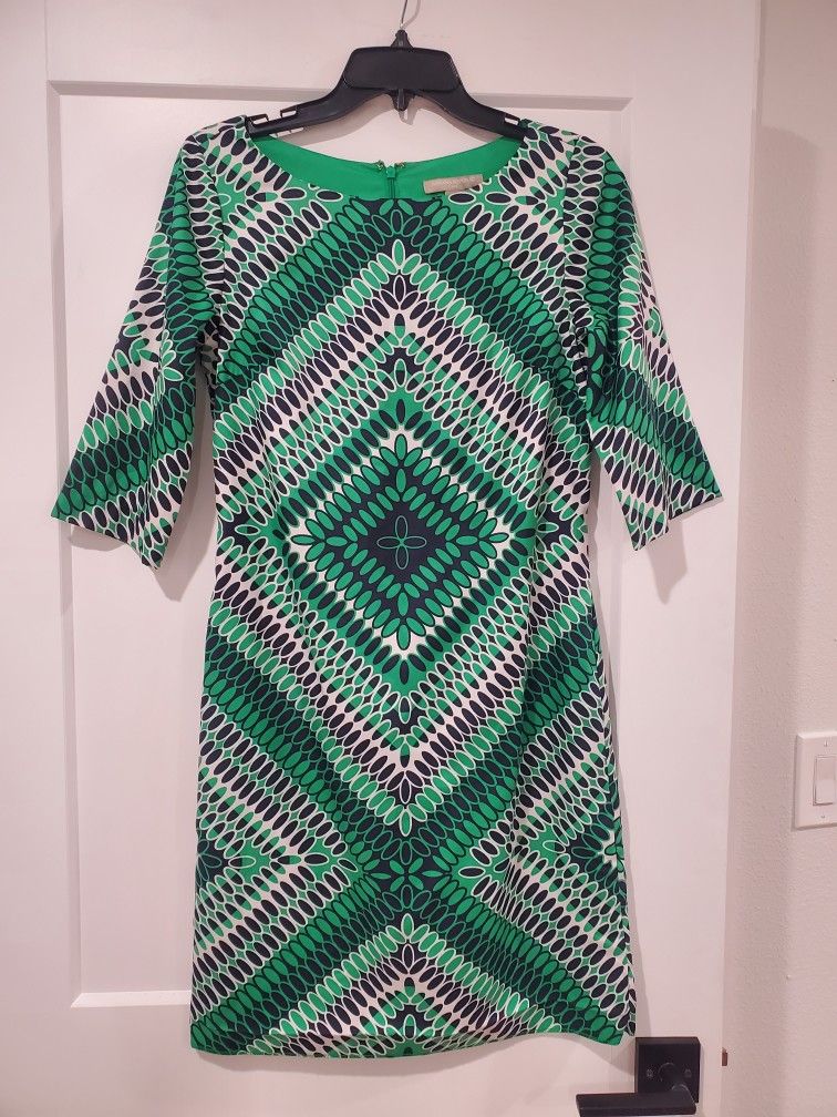 BANANA REPUBLIC LADIES 3/4 SLEEVE  GREEN DESIGN DRESS  SIZE 2