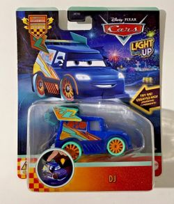 Disney Pixar Cars Light Up Race To Celebrate - DJ Lightning Racing Diecast NEW
