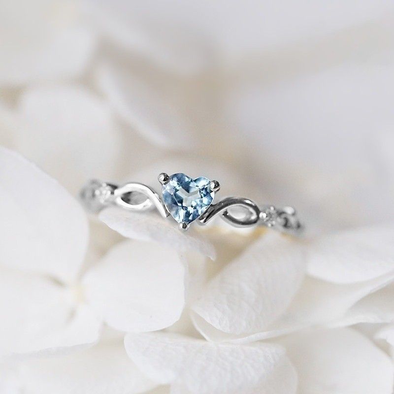 "Silver Blue Heart Dainty Anillos Princess Diamond Ring for Women, VIP248
  
