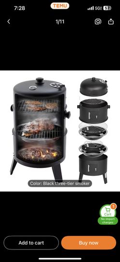 16-inch 3-Tier Vertical Charcoal Smoker Grill with Adjustable Temperature 
