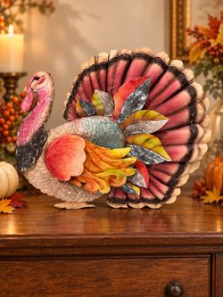$25 Like New! Beautiful colorful metal turkey decoration