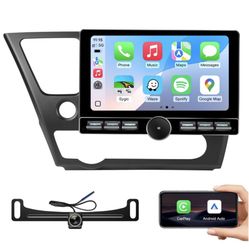 Car Stereo Radio Honda Civic 2013-2015, Wireless CarPlay Android Auto, 10 Inch Touch Screen Head Units, Bluetooth, GPS, Wifi, FM, Backup Camera