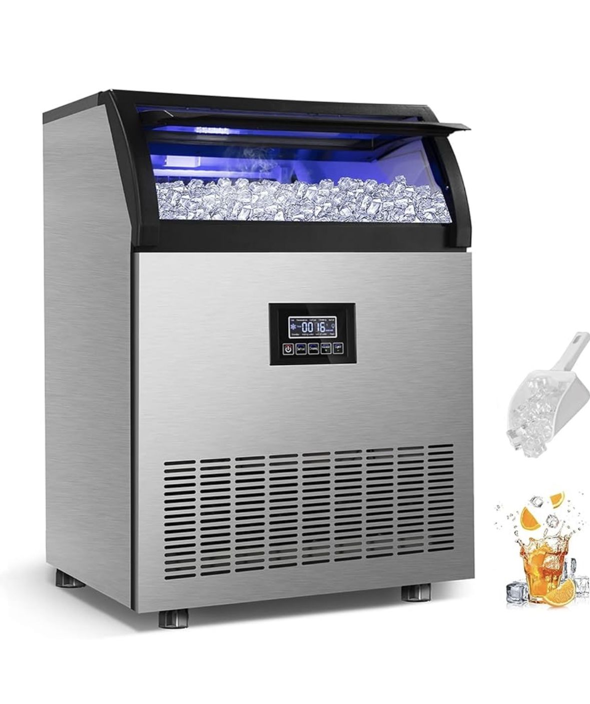 Commercial Ice Maker 250Lbs/24H Under Counter Ice Machine with 77Lbs Storage Bin, 90 Ice Cubes in 11Min, Stainless Steel Freestanding Ice Making Machi