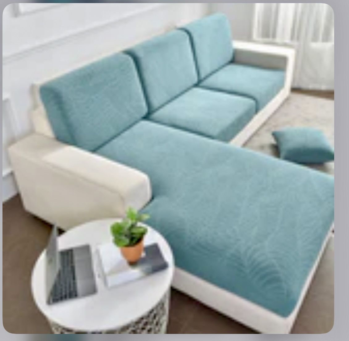 Sofa & Loveseat Cushion Covers X 5 Aqua Leaf Patterns By SofaGuards 