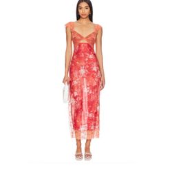 NWT Free People Orange Floral Cutout Maxi Dress Size M