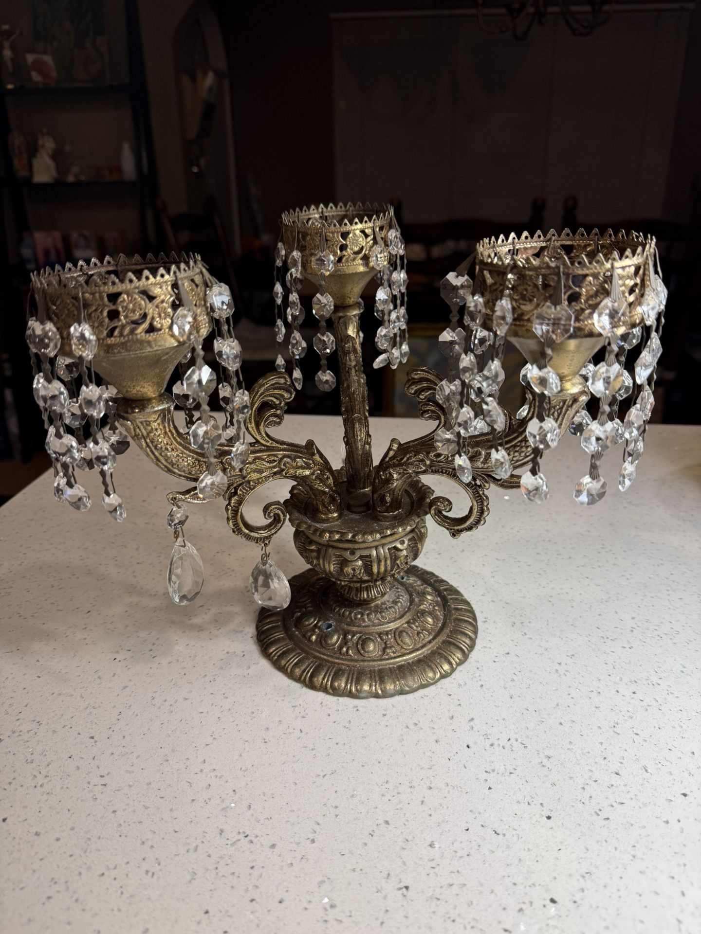 Antique Brass Like CANDELABRA Baroque Style With Crystals