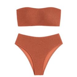 Zaful Textured Bandeau Bikini Set 