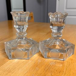 Fostoria Glass LIBERTY COIN CANDLESTICKS Set of 2, Clear Glass 4.5” Tall