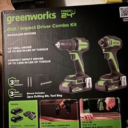 Greenworks Drill and Driver set, staple gun and extra battery