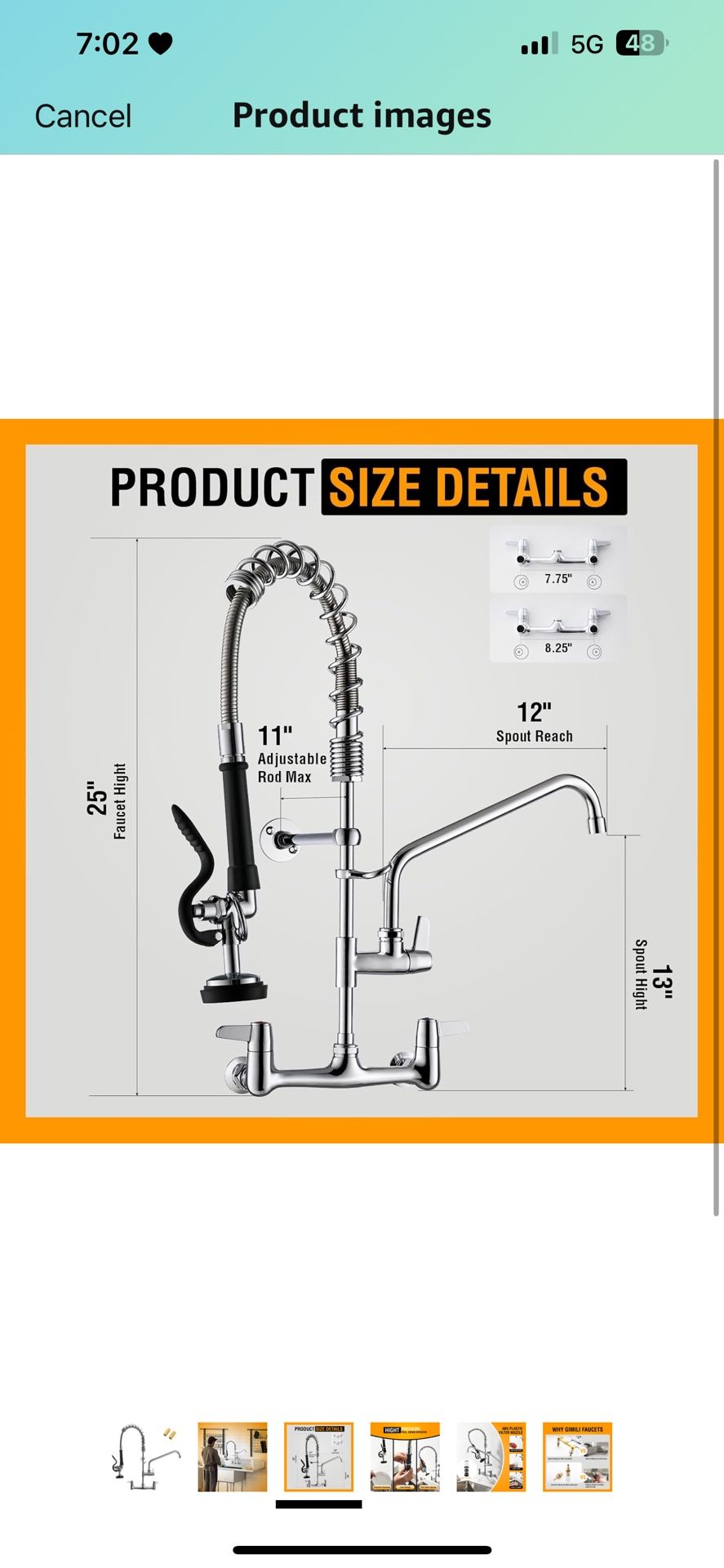 GIMILI Commercial Sink Faucet Wall Mount with Sprayer, 8 Inch Center, 25" Height Pull Down Kitchen Faucet for Restaurants, Kitchens, Gardens, Farmhous