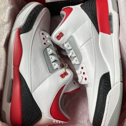 Air Jordan 3retro White/Fire Red-silver-black Size 13