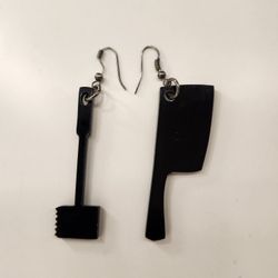 Black Meat Cleaver and Tenderizer Earrings