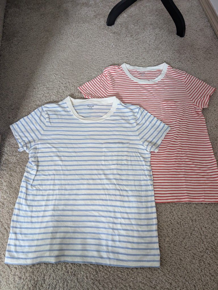 2 MADEWELL Women's Pocket T-Shirts - Medium, Stripped