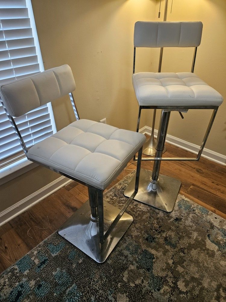 White Leather Adjustable Barstool
