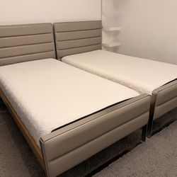 2 Crate&Barrel Twin Drew, wood and metal bed
