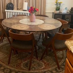 60 Inches Round Dining Table With 6 Chairs 