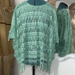 Teal Lace Huipil Top