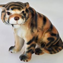 Vintage 1970's Porcelain TIGER Figurine - Fine Painting - Unmarked - Rare Find - Simply Adorable