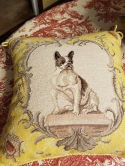 French Louis XV Rococo stye Frenchie Needlepoint Toss Pillow $75  · In stock