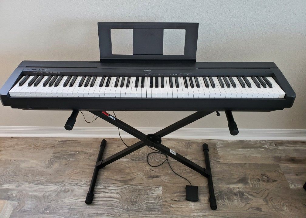 Yamaha P 45 digital keyboard, ProLine stand, Yamaha headset and sustain pedal