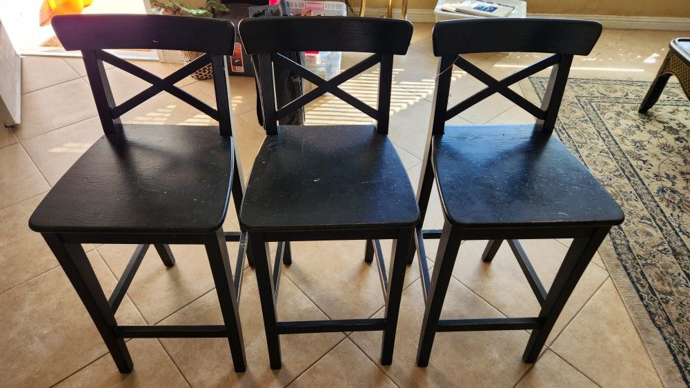 3 IKEA (Ingolf Model) Wooden Bar Stools
