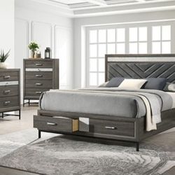 Brand New Grey 4pc Queen Bedroom Set (Available In Eastern King)