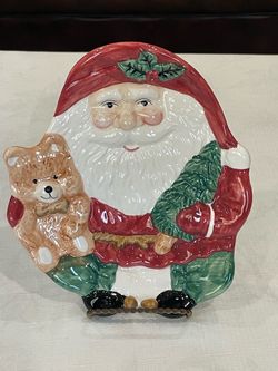 Home for the Holidays Ceramic Santa dessert plate.