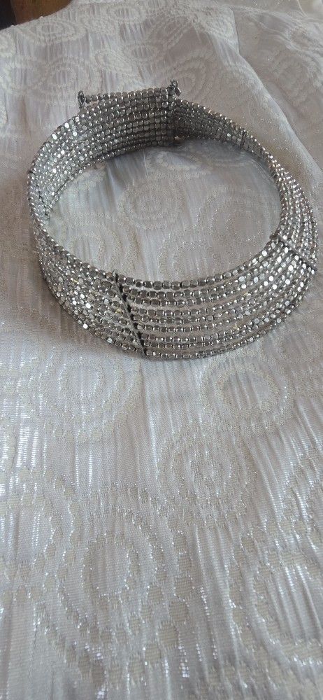 Vintage Rhinestone Choker Necklace – Wide Disco Statement Collar
