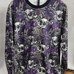 ALF- "A$SHOLES LIVE FOREVER  PURPLE SKULL/MUSHROOM LONG SLEEVE SHIRT SIZE L UNISEX