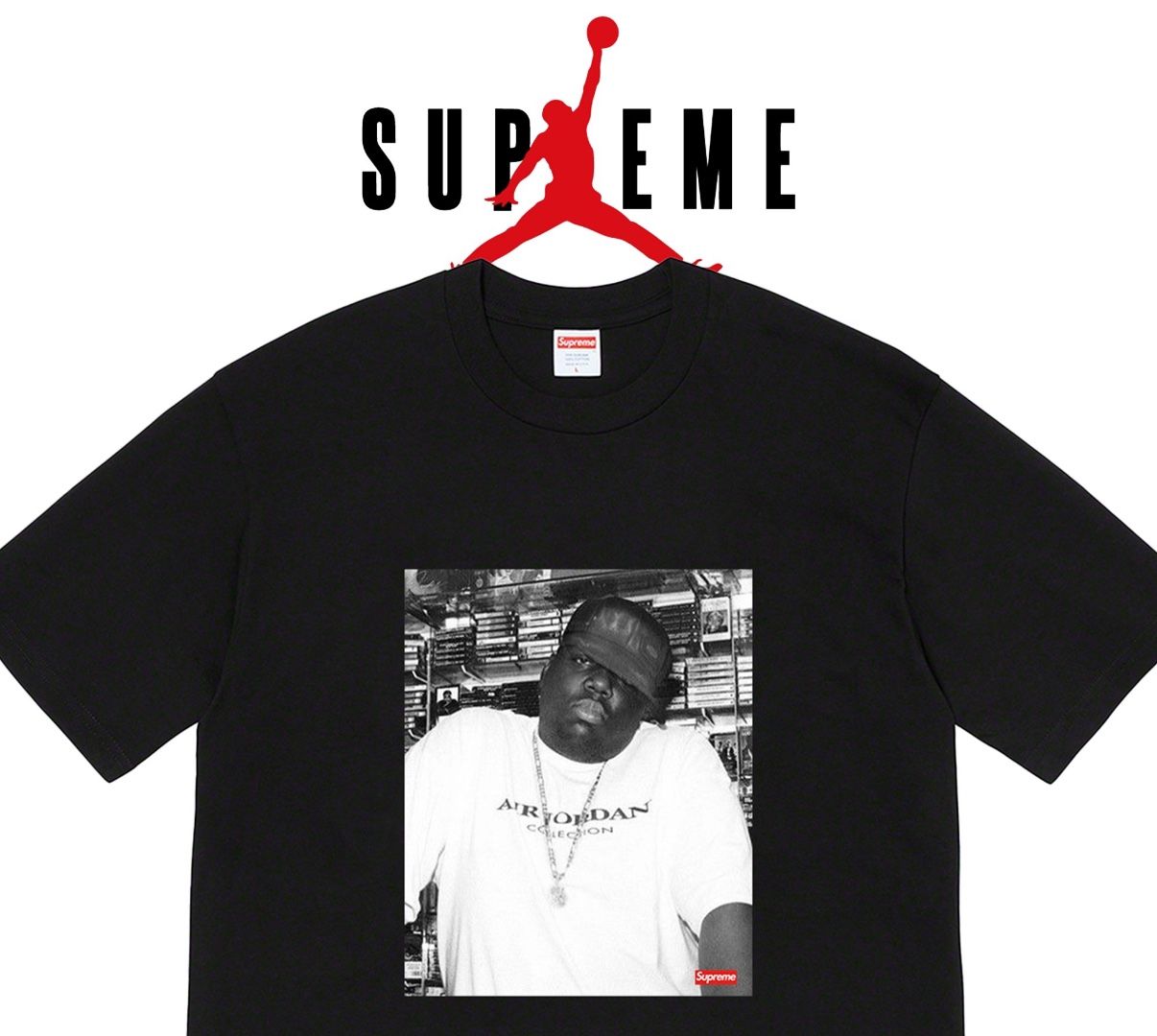 Supreme Jordan Biggie S/S Top Photo Shirt Black Size XL Nike Air Retro Box Logo BOGO Hoodie Travis Scott Concert Merch Photo Tee Shirt T-Shirt Utopia